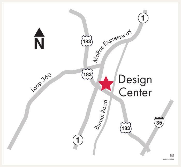 David Weekley Homes Design Center map for Austin, TX