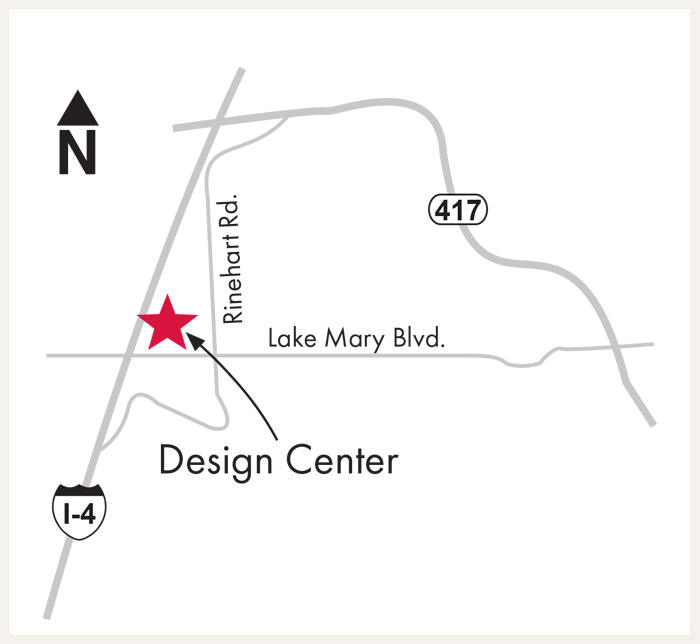 David Weekley Homes Design Center map for Orlando, FL