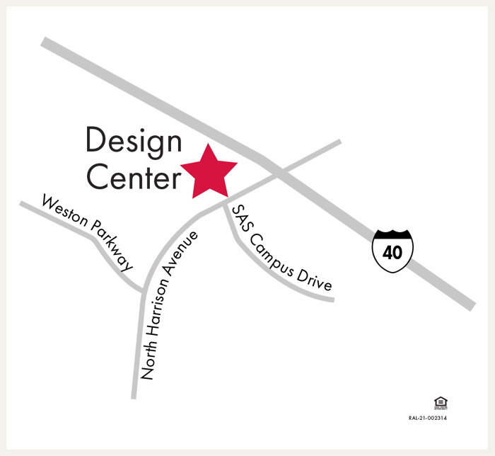 David Weekley Homes Design Center map for Raleigh, Durham, Chapel Hill, NC