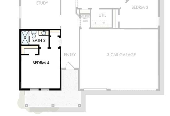 This Tampa-area floor plan features a mother-in-law suite at the front of the home