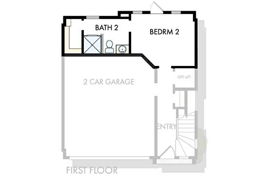 This Atlanta-area Central Living floor plan features a mother-in-law suite on the first floor