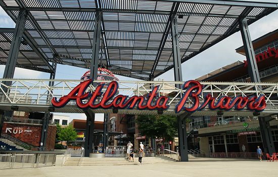 The Atlanta Braves sign outside Truist Park, where they thrilled their fans by winning the 2021 World Series