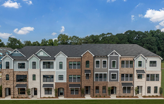 A rendering of townhomes in the Alpharetta, GA, community of Ashbury